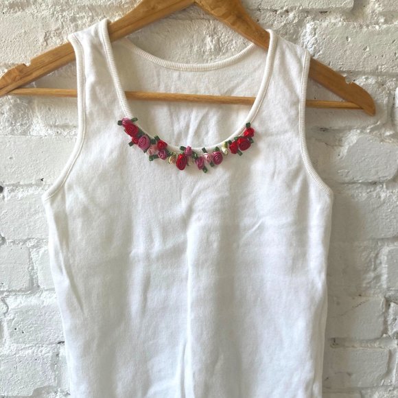 ~ HANKY PANKY CAMI WITH FLOWER APPLIQUE ~ MADE IN USA ~ 100% COTTON - Picture 1 of 7